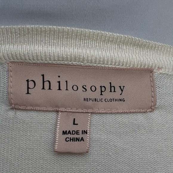 philosophy Cream Off White Light Knit Jacket Cardigan Large Lg - Picture 8 of 9